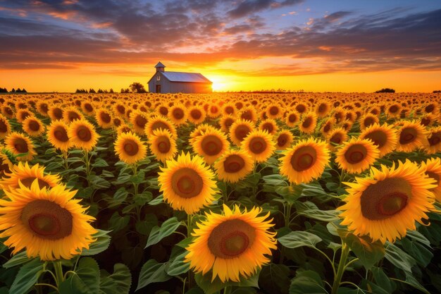 serene countryside view with fields of sunflowers