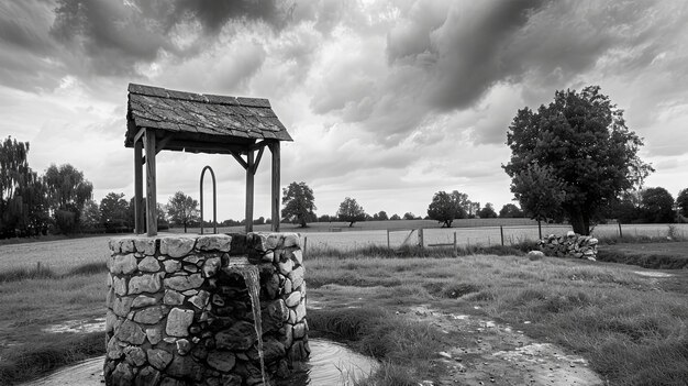 Photo serene countryside well under a dramatic sky