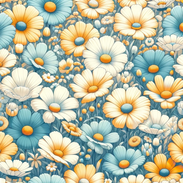 Serene Daisy Field Illustration Soft Hues Artwork