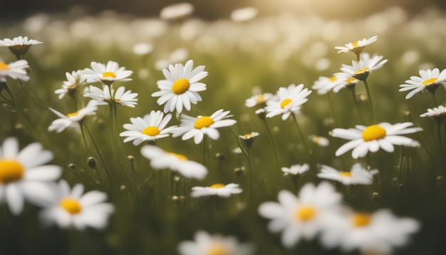 Serene daisy weide bij zonsondergang.