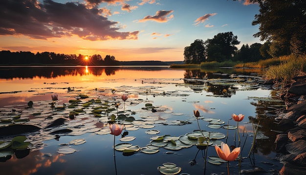Foto un'alba serena sul lago
