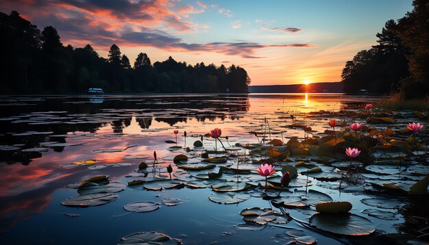 Photo a serene dawn by the lake