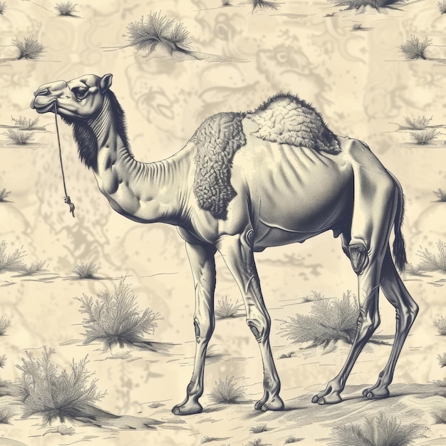 Photo serene desert camel illustration generative ai