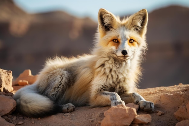 Serene desert fox resting on sand