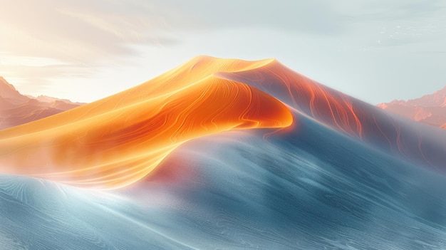 Serene Desert Landscape with Sand Dune and Mountain Range at Sunrise