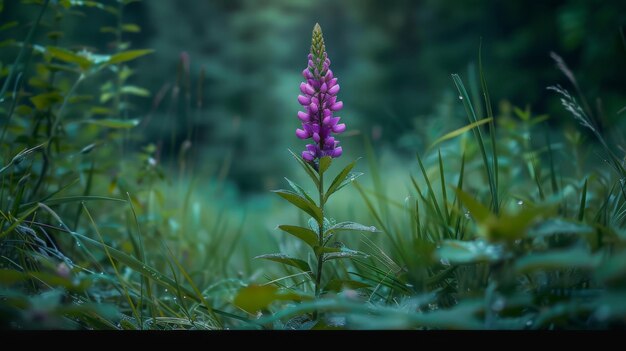 Serene Dewkissed Purple Lupine staat alleen te midden van levendig groen voor natuurthema's