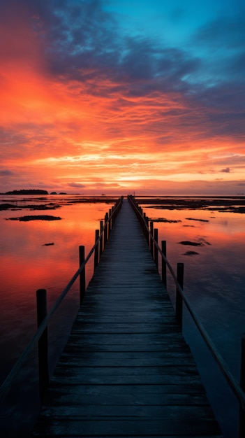 A serene dock surrounded by calm waters