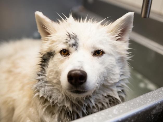 写真 ペットスパでマッサージを楽しむ穏やかな犬