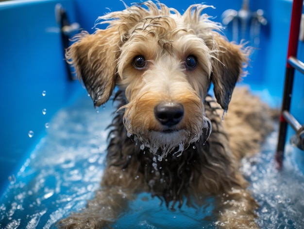 写真 ペットスパでマッサージを楽しむ穏やかな犬