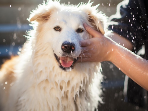 Photo serene dog enjoying a massage at a pet spa