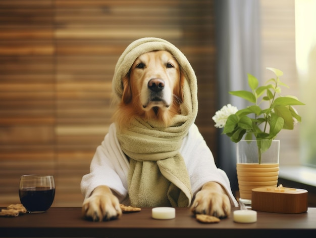 Serene dog enjoying a massage at a pet spa