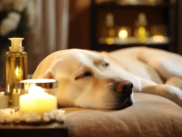 Photo serene dog enjoying a massage at a pet spa