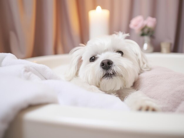 Serene dog enjoying a massage at a pet spa