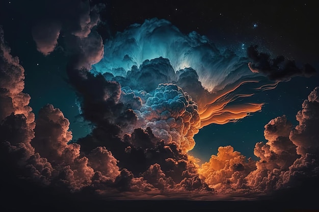Serene donkere lucht met prachtige wolken gecreëerd door AI-generatie