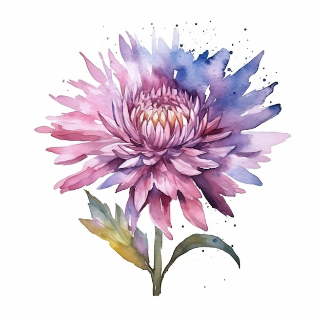 Serene and dreamy watercolor depiction of an aster flower