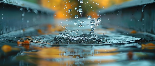 静かな水滴が反射水の上で踊る 概念 水の反射水滴が踊る 静かな囲気
