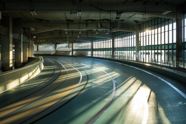 Photo serene early morning at olympic velodrome track with dawn light and long shadows