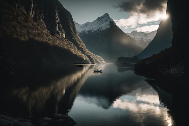 Geirangerfjord의 고요한 이른 아침 전망