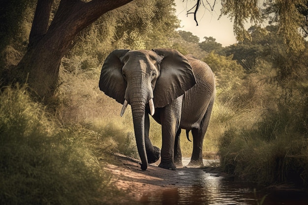 Serene Elephant op de Savannah generatieve IA