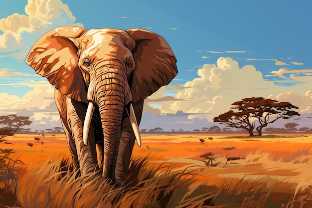 Serene elephant vista Peaceful savanna scene with an aweinspiring elephant presence