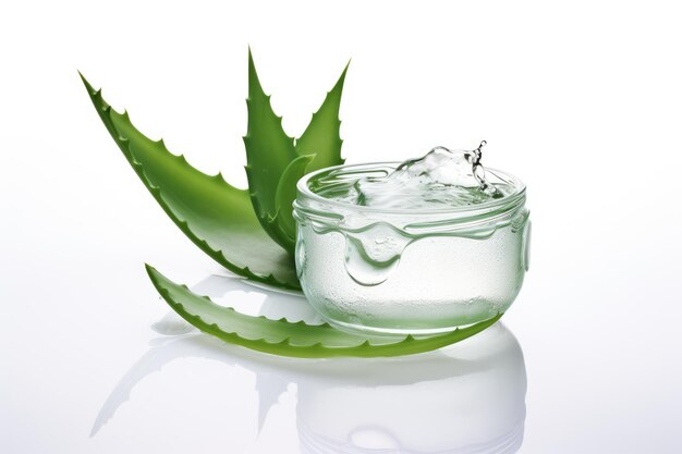 Foto elixir serene un barattolo di vetro pieno di acqua e una foglia di aloe su sfondo bianco o png trasparente