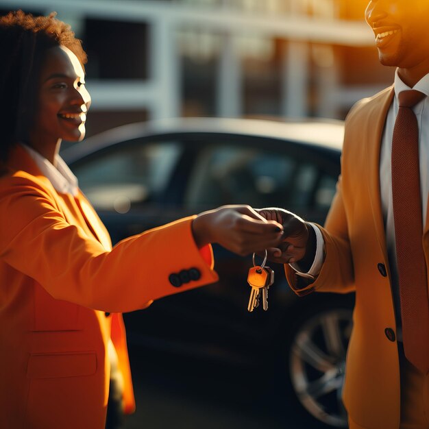 Photo the serene encounter a latin valet parking receives the keys of a car in natural lighting