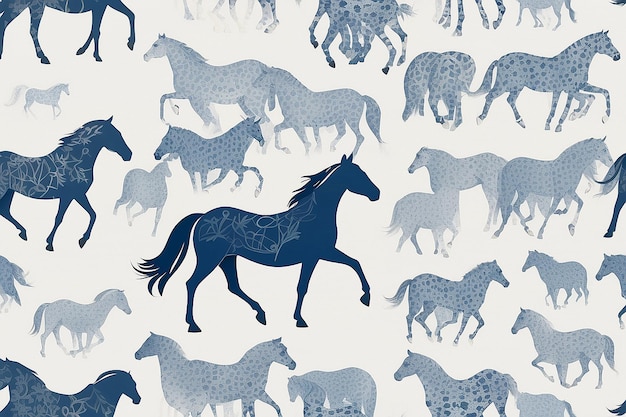 Serene Equine Motif Minimalist Horse Walking Pattern Generative AI