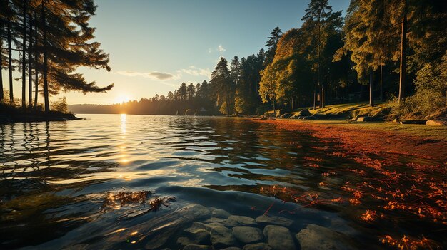 Photo serene european lake at dusk photography