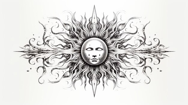 Photo serene faces sun sculpture with tattoo design illustration