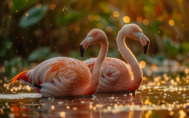 Serene flamingo's bij zonsondergang