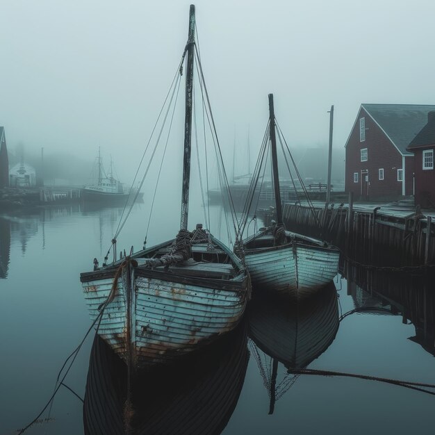 Foto il porto sereno e nebbioso