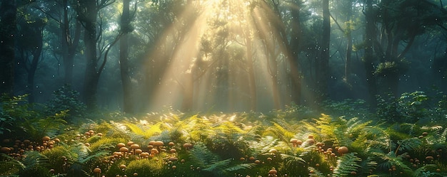 Photo a serene forest clearing sunlight wallpaper