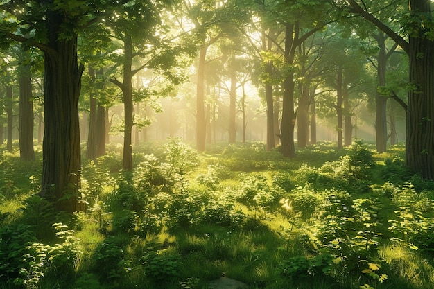 Serene forest glades with dappled sunlight