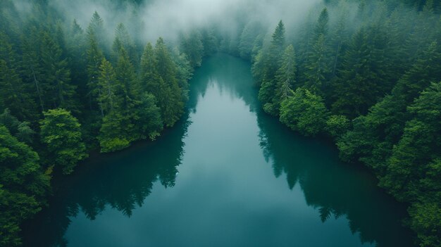 Serene Forest Lake Enveloped in Mist