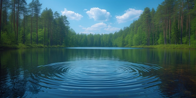 Serene Forest Lake Ripple on a Sunny Day