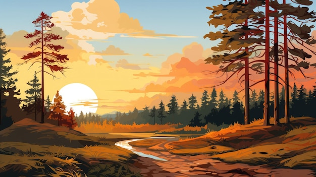 serene forest landscape in warm tones