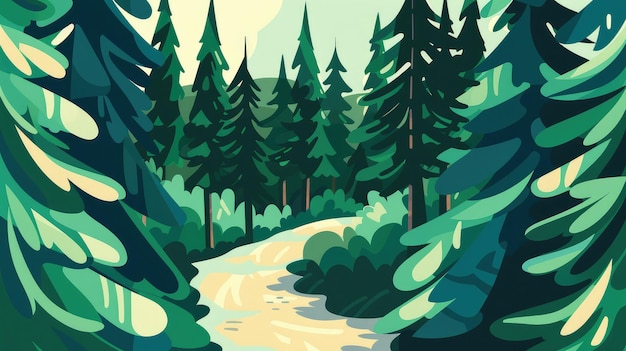 푸른 나무 들 사이 의 평화 로운 숲 길