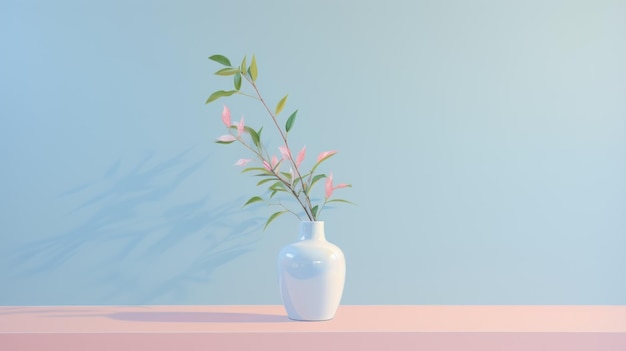 Serene fotorealisme Witte vaas in roze minimalistische stijl met pastelkleuren