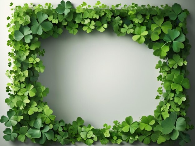 A serene garden corner with green shamrocks forming a natural frame