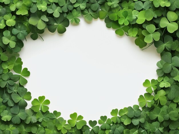 A serene garden corner with green shamrocks forming a natural frame