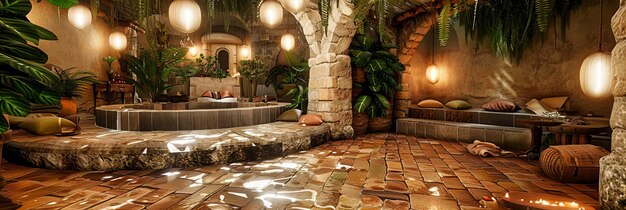 Serene Garden Escape A Peaceful Green Oasis Artfully Designed with Stone Pathways and Rustic Elegance