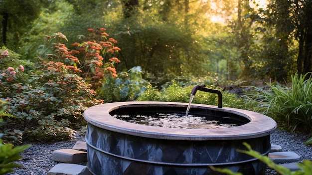 Serene Garden Oasis with Water Fountain Generative AI