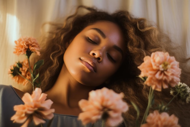 Serene Girl Embracing SelfLove in Cozy Home Ambiance with Closed Eyes