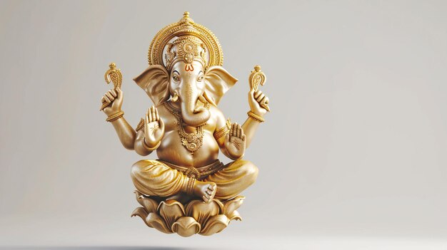 Serene Golden Ganesha Statue on a Soft White Background