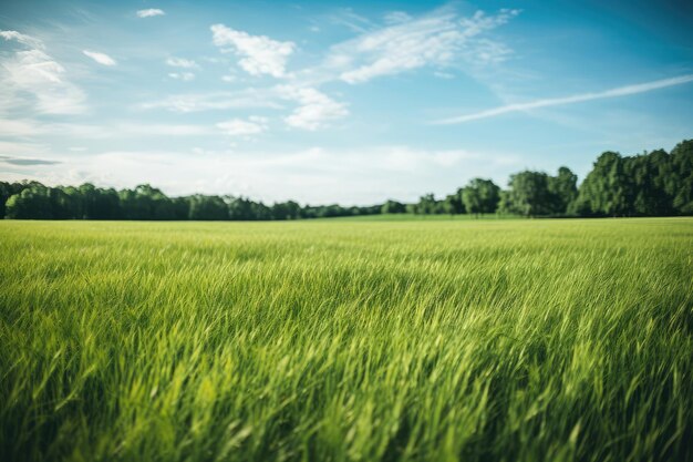 やかな緑の小麦畑と澄んだ青い空