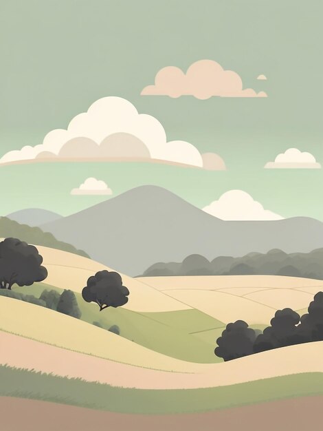 Serene Horizon Rural Hills Landscape in the Style of a Verdant Dream