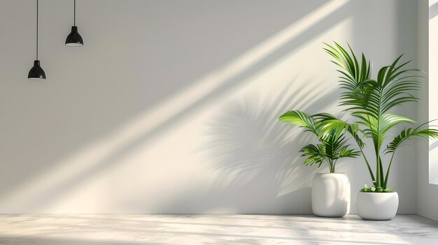 Serene huis interieur ruimte met natuurlijk licht en groene planten minimalistisch ontwerp in een moderne huis setup kalmerende witte muur decoratie perfect voor ontspanningsruimtes AI
