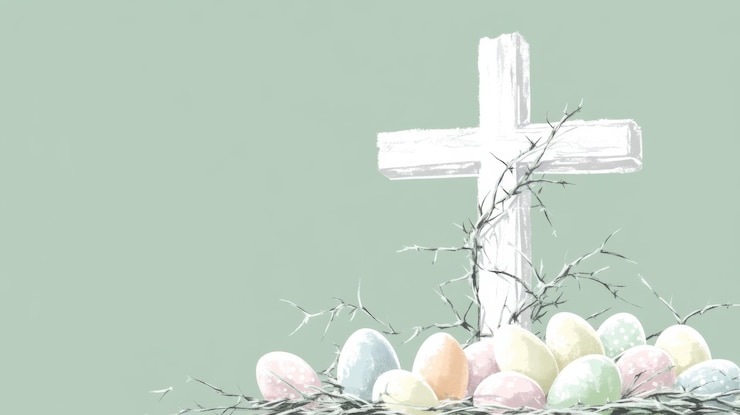 Photo a serene illustration of a white cross with thorns at the digital