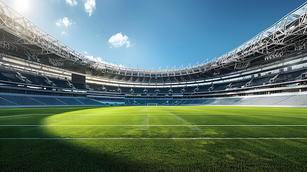 serene image of an empty soccer stadium with a pristine field