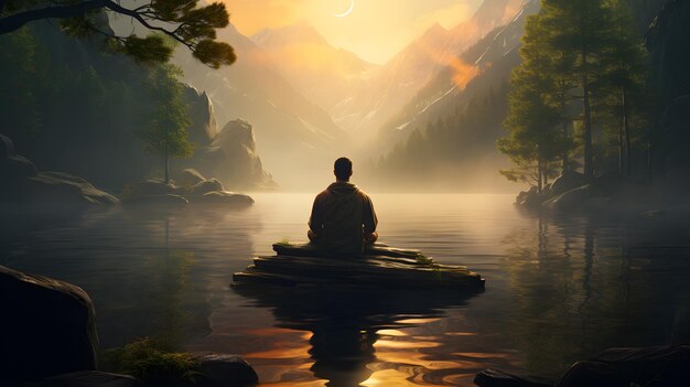 A Serene Image of Mindfulness and Meditation in Nature Generative AI